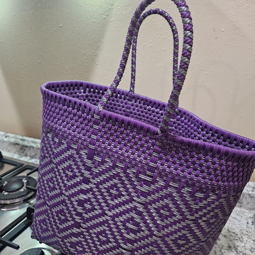 Purple and Gray Woven Tote Bag